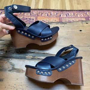 Rag & Bone navy blue leather cross strap platform sandals